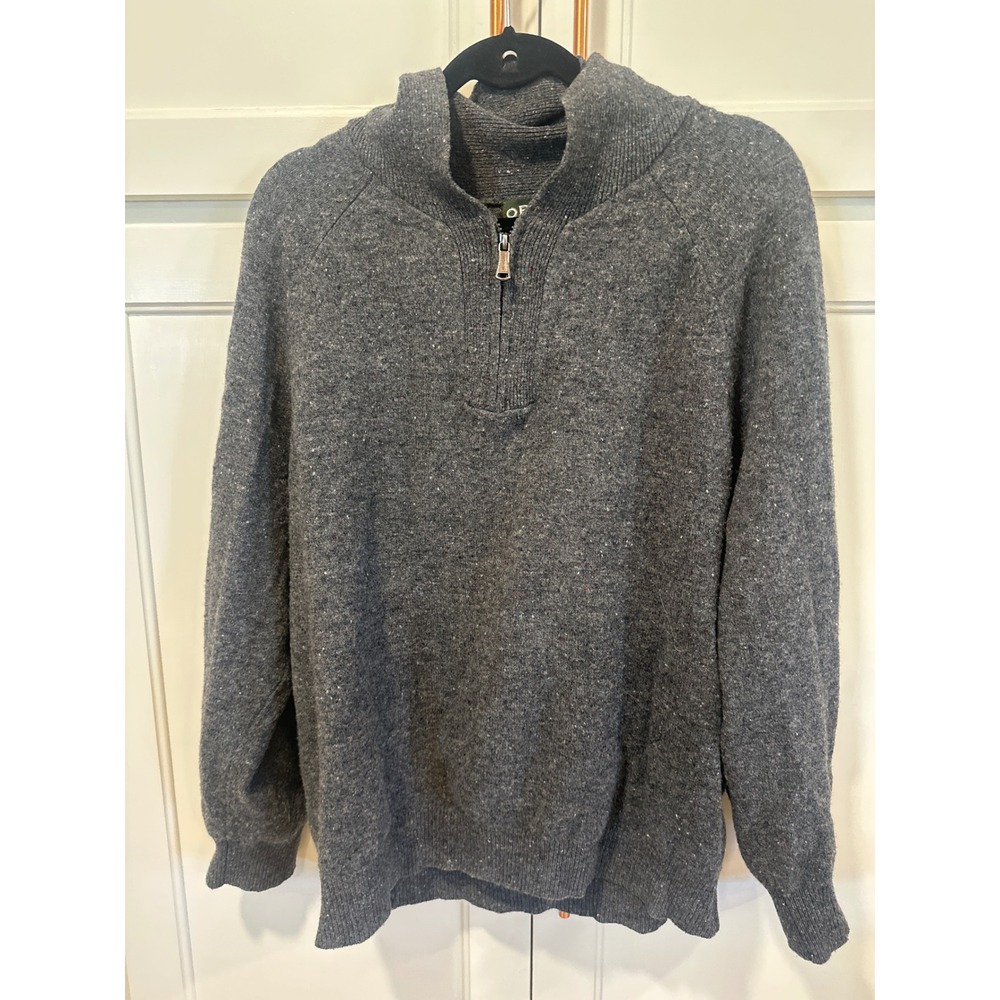 Orvis Mens Charcoal Grey Donegal 100% Wool Quarter Zip Pullover Sweater MockNeck